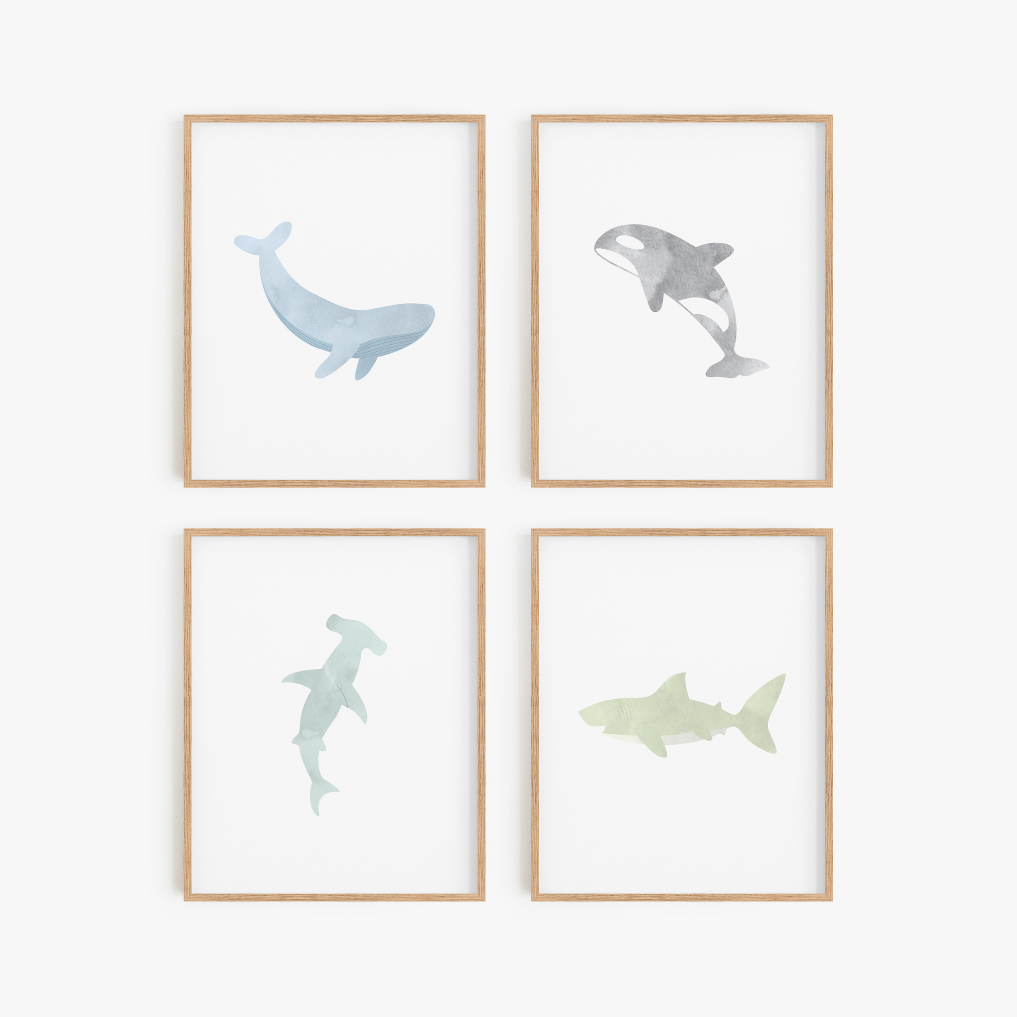 Watercolor Ocean Animal Art Prints (Set of 4)