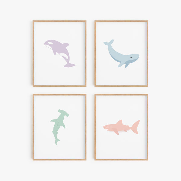 Ocean Animal Art Prints (Set of 4)