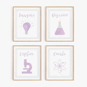 Watercolor Science Art Prints (Set of 4)