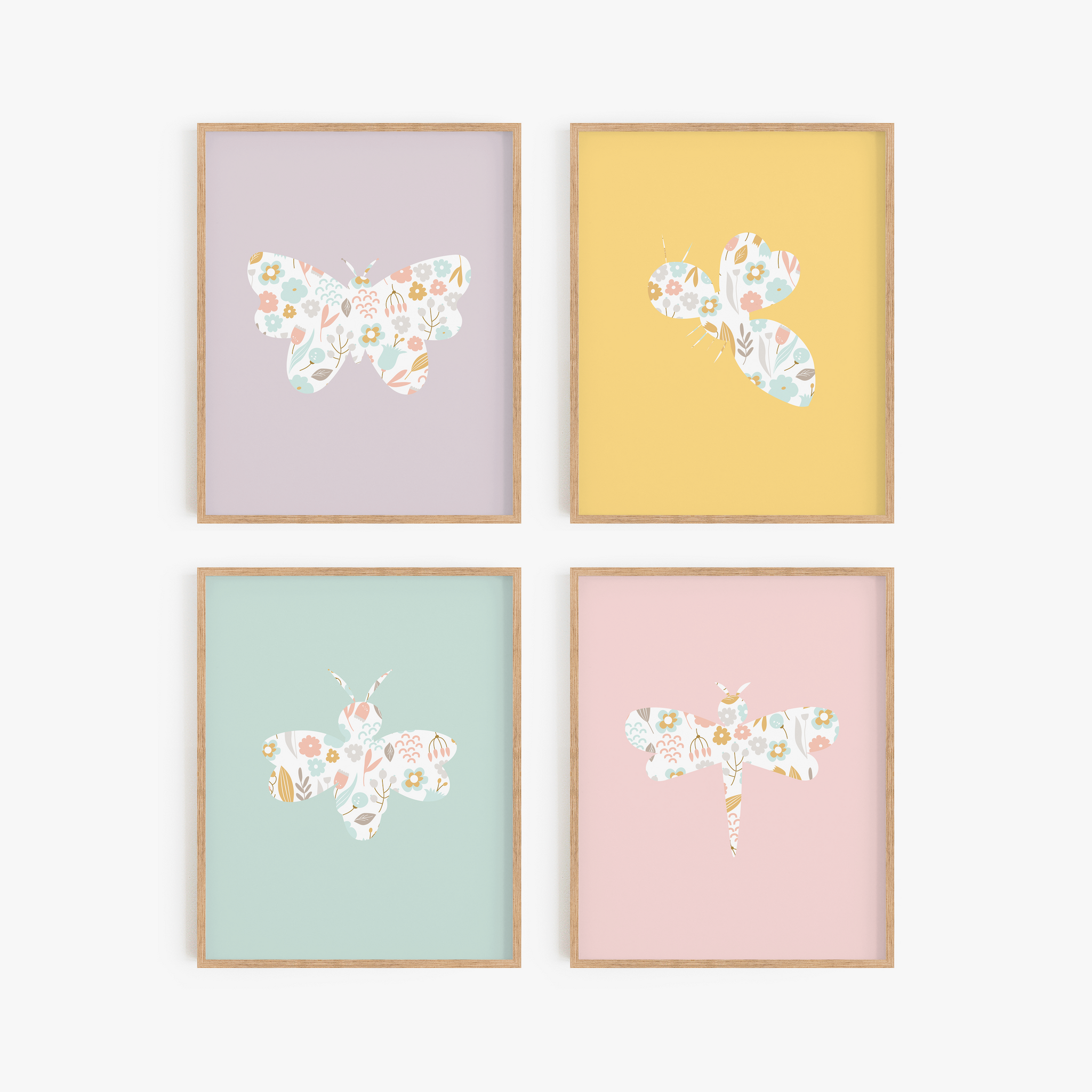 Rainbow Floral Insect Art Prints (Set of 4)