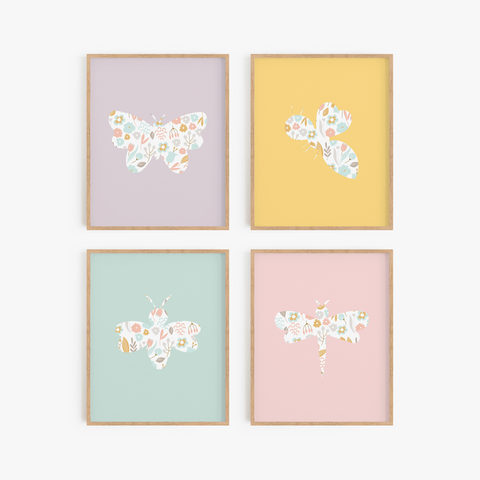 Rainbow Floral Insect Art Prints (Set of 4)