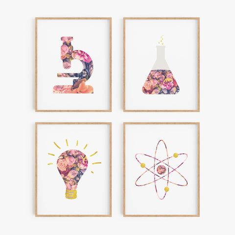 Floral Science Art Prints (Set of 4)