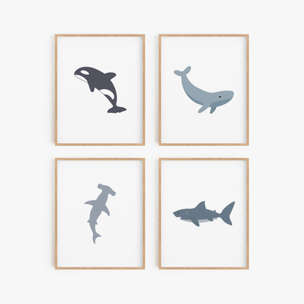 Ocean Animal Art Prints (Set of 4)