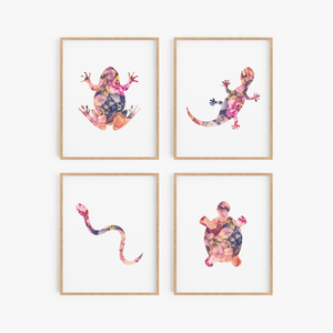 Floral Reptile Art Prints (Set of 4)
