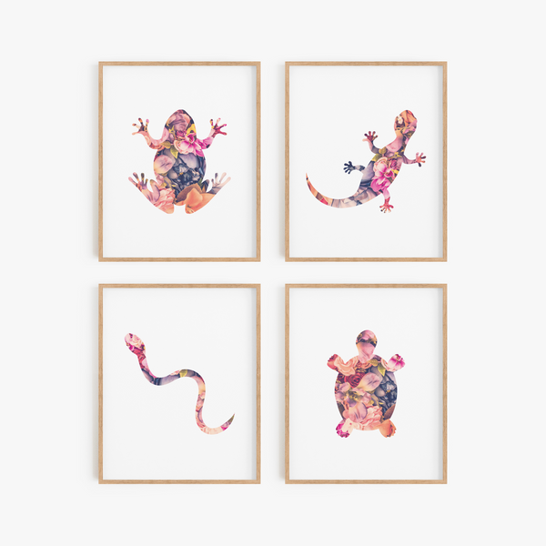Floral Reptile Art Prints (Set of 4)
