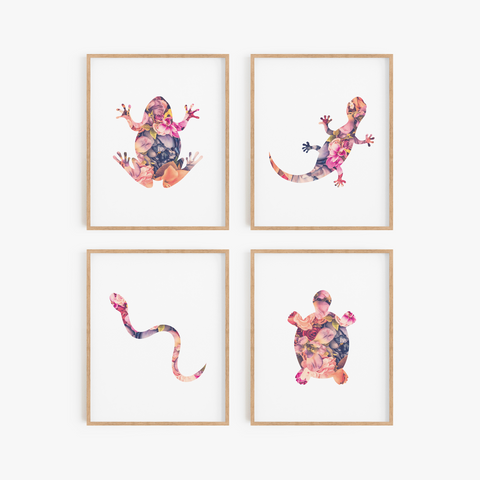 Floral Reptile Art Prints (Set of 4)