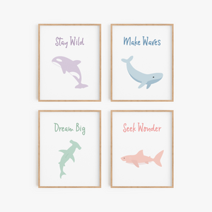 Inspirational Ocean Animal Art Prints (Set of 4)