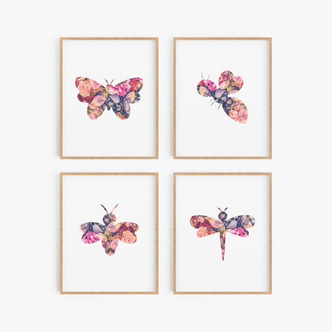 Floral Insect Art Prints (Set of 4)