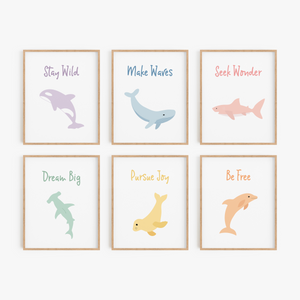 Inspirational Ocean Animal Art Prints (Set of 6)