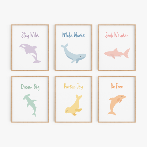 Inspirational Ocean Animal Art Prints (Set of 6)