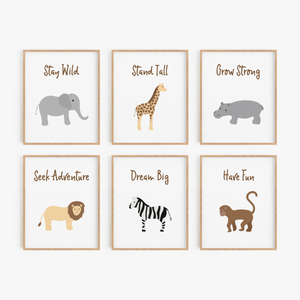 Inspirational Safari Animal Art Prints (Set of 6)