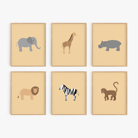 Safari Animal Art Prints (Set of 6)