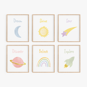 Inspirational Outer Space Art Prints (Set of 6)