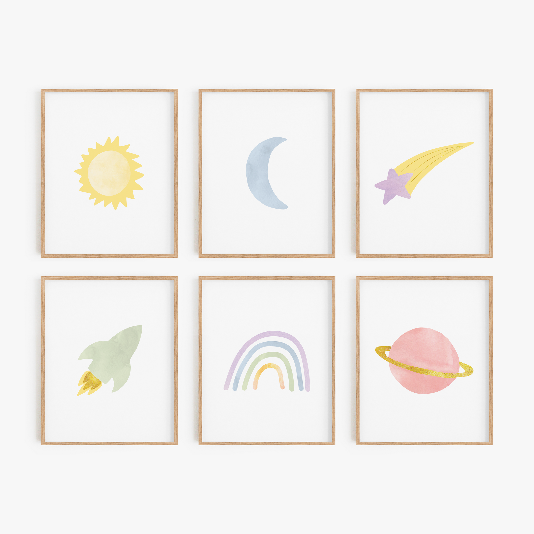 Rainbow Outer Space Art Prints (Set of 6)