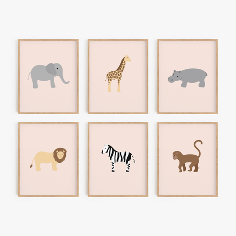 Safari Animal Art Prints (Set of 6)