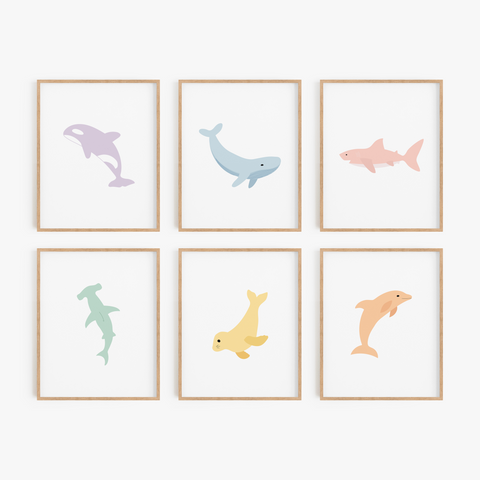 Ocean Animal Art Prints (Set of 6)